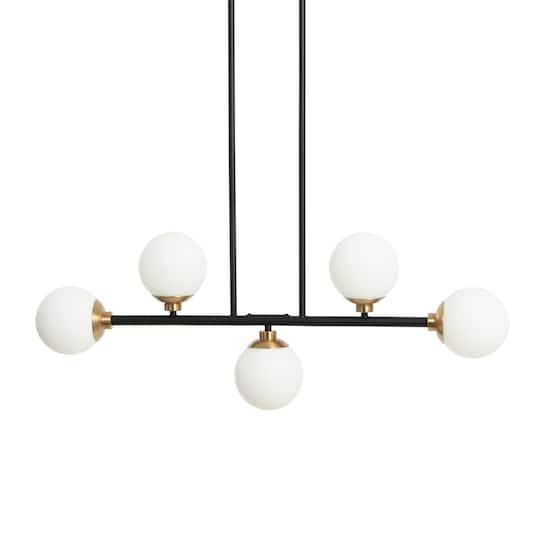 Hello Honey® Robert Stevenson Lighting Lorne Matte Black Metal & Frosted Glass 5-Light Chandelier